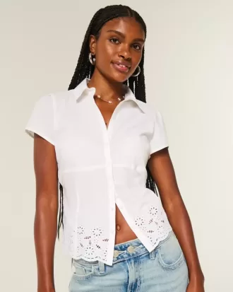 Stretch Poplin Embroidered Short-Sleeve Shirt Stretch Poplin Embroidered Short-Sleeve Shirt