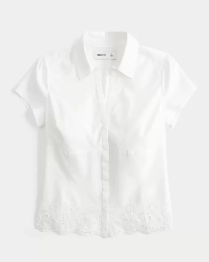 Stretch Poplin Embroidered Short-Sleeve Shirt Stretch Poplin Embroidered Short-Sleeve Shirt