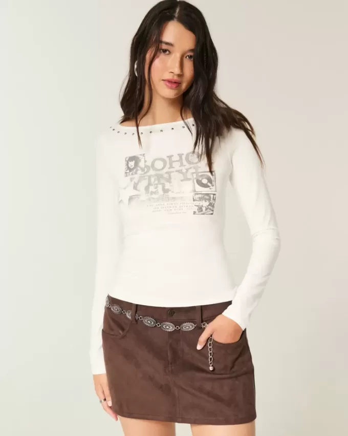 Studded SoHo Graphic Slash-Neck Top Studded SoHo Graphic Slash-Neck Top