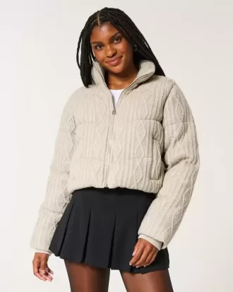 Sweater-Knit Mini Puffer Jacket