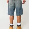 Taz Graphic Medium Wash Super Baggy Denim Shorts