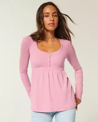 Tie-Back Henley Babydoll Top