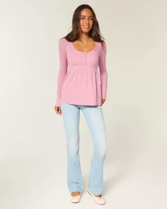 Tie-Back Henley Babydoll Top