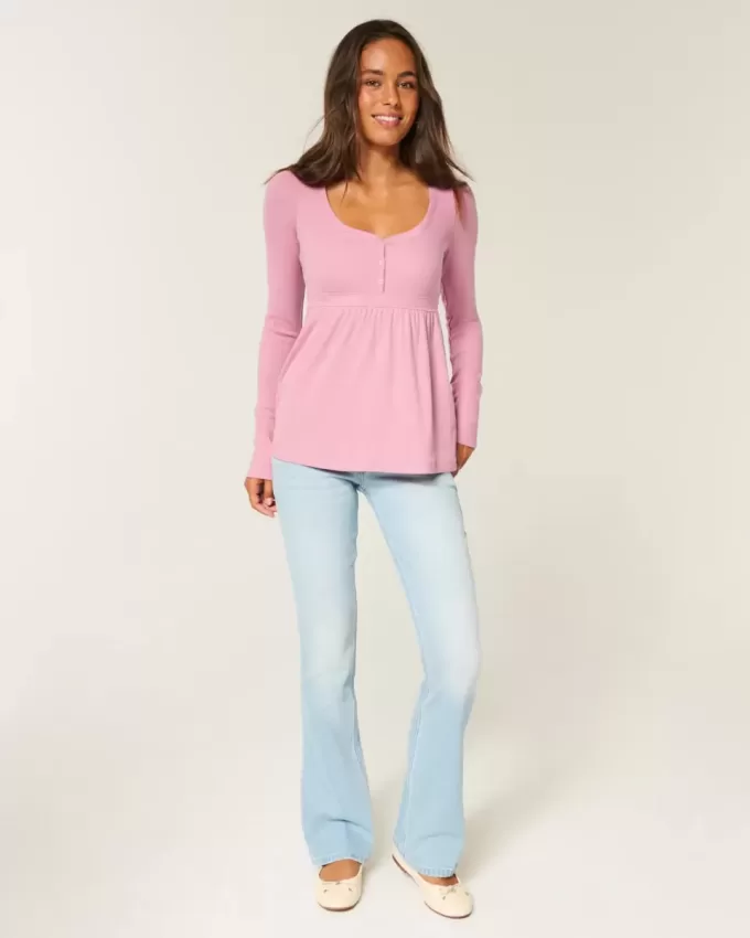 Tie-Back Henley Babydoll Top Tie-Back Henley Babydoll Top