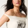 Twisted Off-the-Shoulder Velvet Valley Graphic Tee