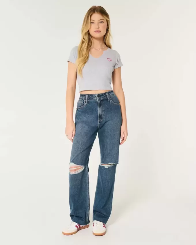 Ultra High-Rise Ripped Dark Wash Dad Jeans Ultra High-Rise Ripped Dark Wash Dad Jeans