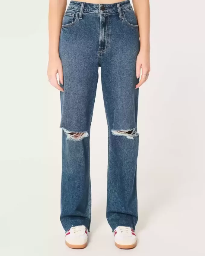 Ultra High-Rise Ripped Dark Wash Dad Jeans Ultra High-Rise Ripped Dark Wash Dad Jeans