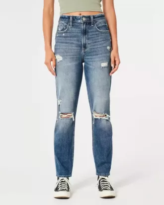 Ultra High-Rise Ripped Medium Wash Mom Jeans