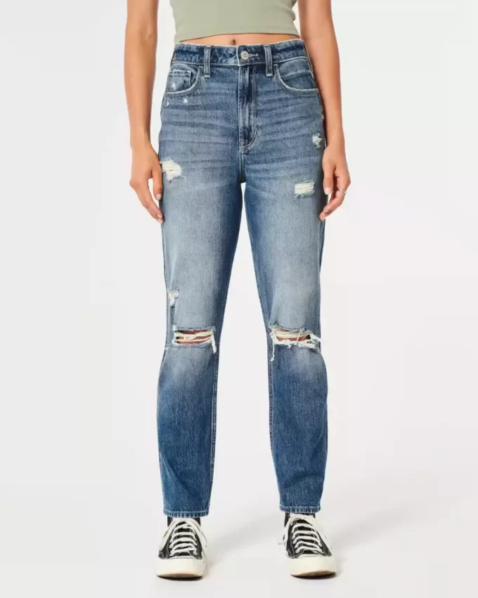 Ultra High-Rise Ripped Medium Wash Mom Jeans Ultra High-Rise Ripped Medium Wash Mom Jeans