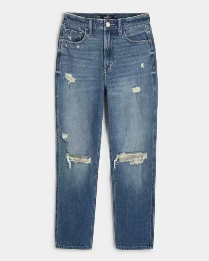 Ultra High-Rise Ripped Medium Wash Mom Jeans Ultra High-Rise Ripped Medium Wash Mom Jeans