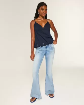 Ultra Low-Rise Distressed Light Wash Sequin Flare Jeans