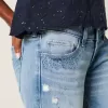 Ultra Low-Rise Distressed Light Wash Sequin Flare Jeans Ultra Low-Rise Distressed Light Wash Sequin Flare Jeans