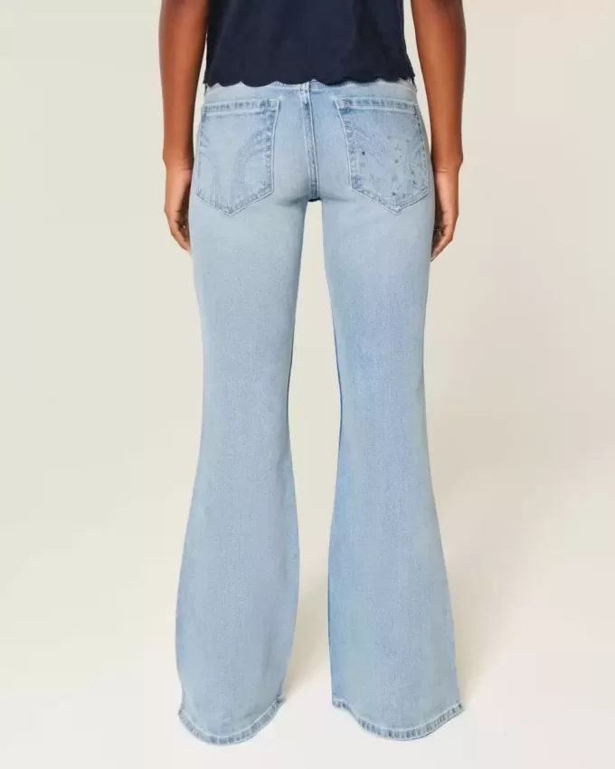 Ultra Low-Rise Distressed Light Wash Sequin Flare Jeans Ultra Low-Rise Distressed Light Wash Sequin Flare Jeans