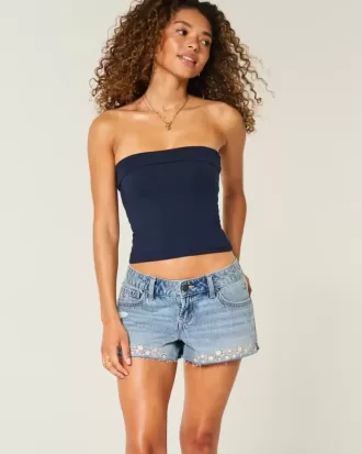 Ultra Low-Rise Embroidered Denim Mini Shorts