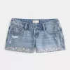 Ultra Low-Rise Embroidered Denim Mini Shorts
