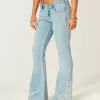 Ultra Low-Rise Light Wash Floral Embroidery Flare Jeans Ultra Low-Rise Light Wash Floral Embroidery Flare Jeans