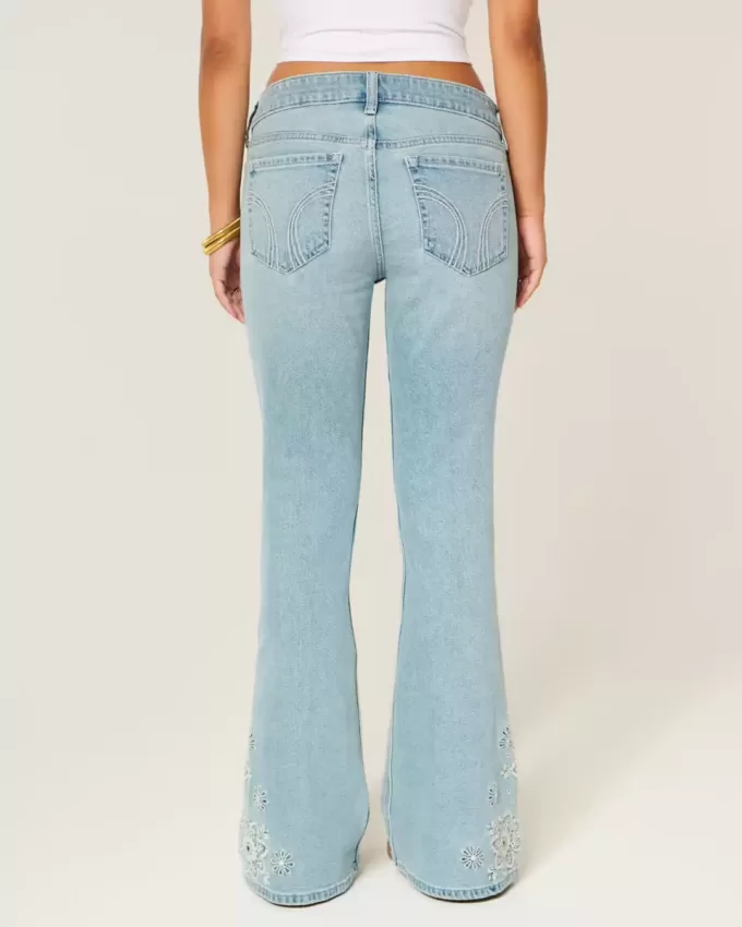 Ultra Low-Rise Light Wash Floral Embroidery Flare Jeans Ultra Low-Rise Light Wash Floral Embroidery Flare Jeans