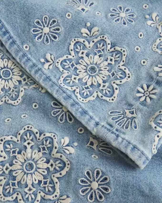 Ultra Low-Rise Light Wash Floral Embroidery Flare Jeans Ultra Low-Rise Light Wash Floral Embroidery Flare Jeans