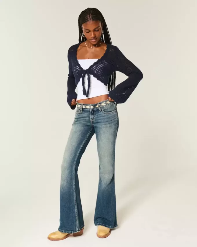 Ultra Low-Rise Medium Wash Embroidered Flare Jeans Ultra Low-Rise Medium Wash Embroidered Flare Jeans