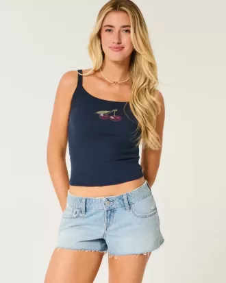 Ultra Low-Rise Ripped Medium Wash Mini Denim Shorts