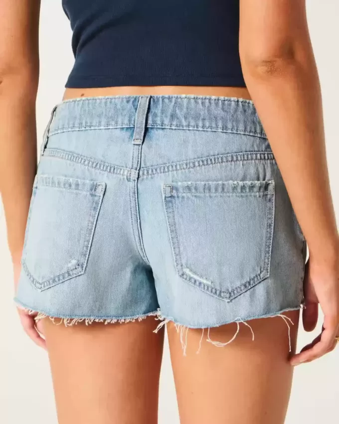 Ultra Low-Rise Ripped Medium Wash Mini Denim Shorts