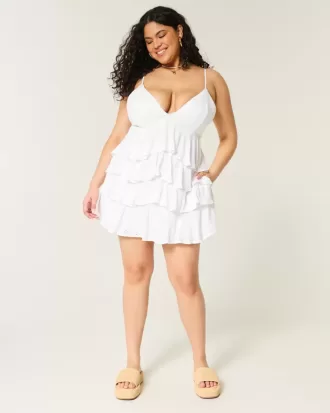 V-Neck Ruffle Babydoll Mini Dress