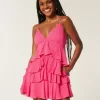 V-Neck Ruffled Tier Babydoll Mini Dress