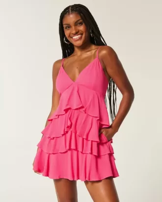 V-Neck Ruffled Tier Babydoll Mini Dress