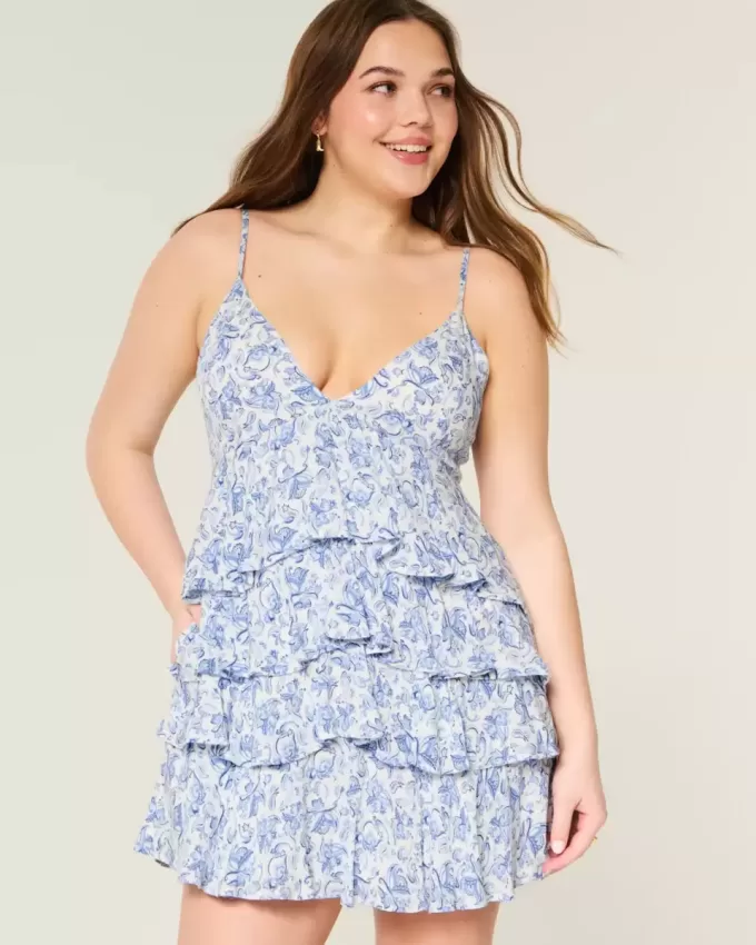 V-Neck Ruffled Tier Babydoll Mini Dress V-Neck Ruffled Tier Babydoll Mini Dress