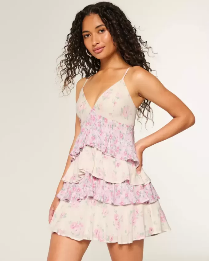 V-Neck Ruffled Tier Babydoll Mini Dress V-Neck Ruffled Tier Babydoll Mini Dress