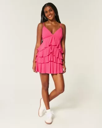V-Neck Ruffled Tier Babydoll Mini Dress