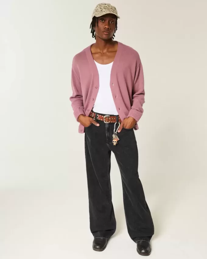 Washed Black Baggy Bootcut Jeans