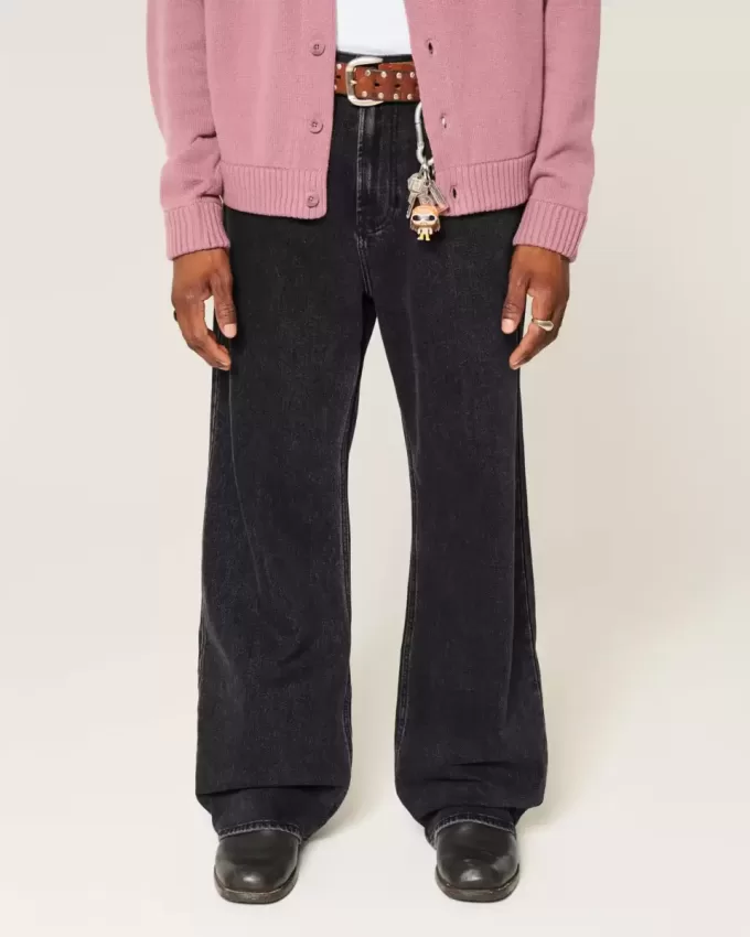 Washed Black Baggy Bootcut Jeans