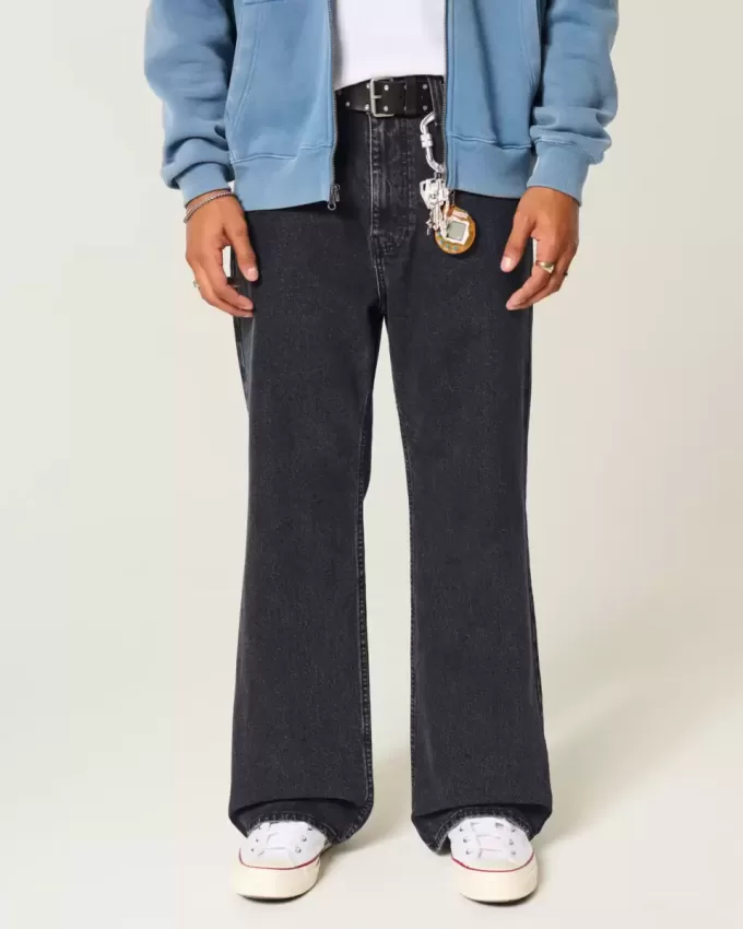 Washed Black Baggy Bootcut Jeans Washed Black Baggy Bootcut Jeans