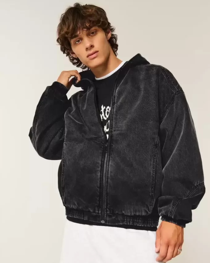 Washed Black Denim Skater Jacket Washed Black Denim Skater Jacket