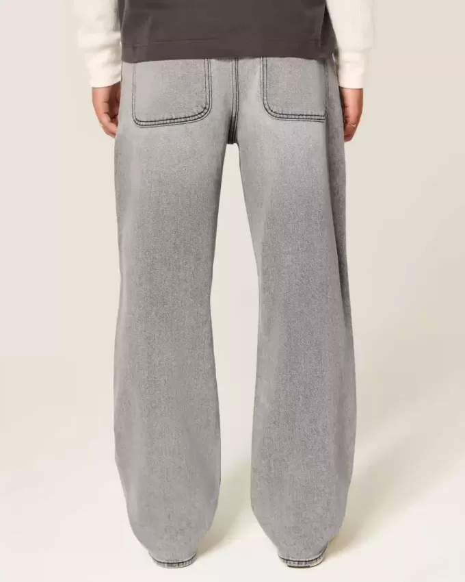 Washed Black Embellished Graphic Baggy Jeans