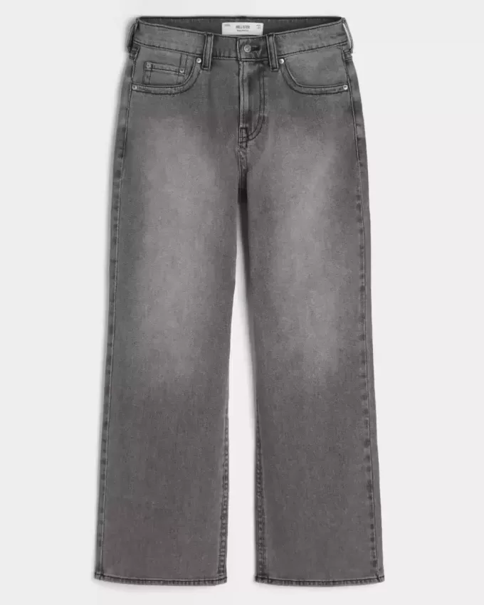 Washed Black Embroidered Baggy Bootcut Jeans Washed Black Embroidered Baggy Bootcut Jeans