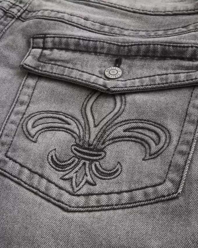 Washed Black Embroidered Baggy Bootcut Jeans Washed Black Embroidered Baggy Bootcut Jeans