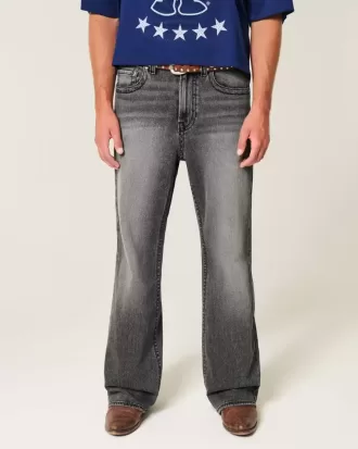 Washed Black Embroidered Baggy Bootcut Jeans