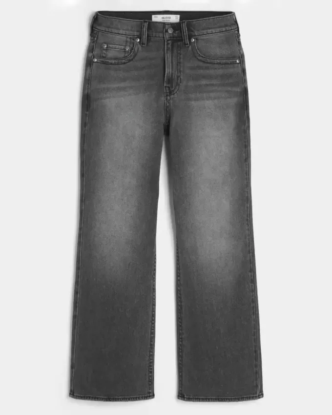 Washed Black Embroidered Baggy Bootcut Jeans