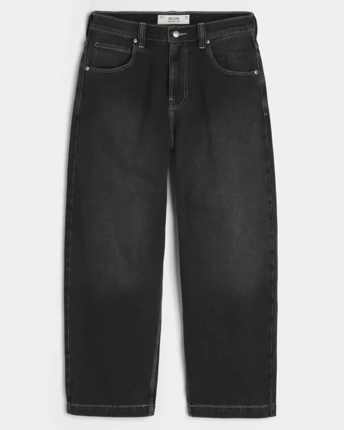 Washed Black Embroidered Snake Skater Baggy Jeans