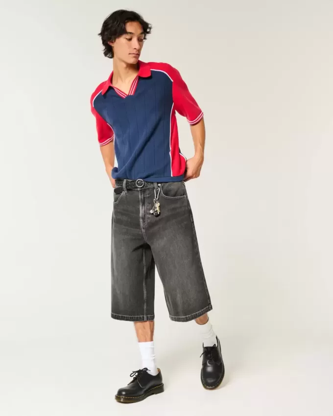 Washed Black Half-Length Skater Baggy Jeans Washed Black Half-Length Skater Baggy Jeans