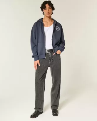 Washed Black Logo Graphic Baggy Jeans