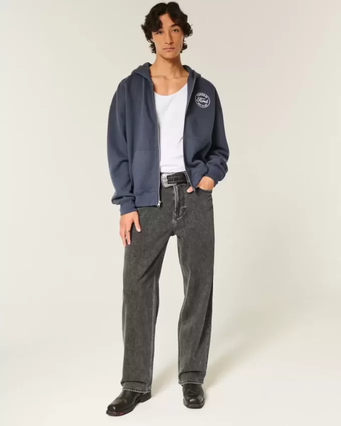 Washed Black Logo Graphic Baggy Jeans Washed Black Logo Graphic Baggy Jeans