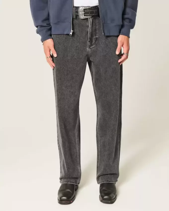 Washed Black Logo Graphic Baggy Jeans Washed Black Logo Graphic Baggy Jeans