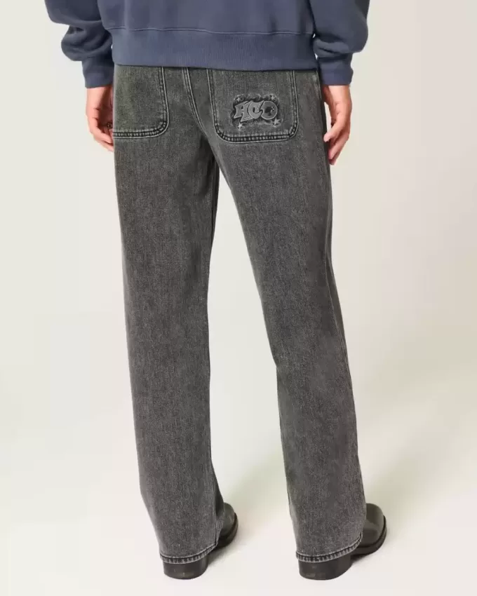 Washed Black Logo Graphic Baggy Jeans Washed Black Logo Graphic Baggy Jeans