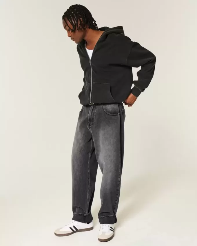 Washed Black Logo Graphic Skater Baggy Jeans Washed Black Logo Graphic Skater Baggy Jeans