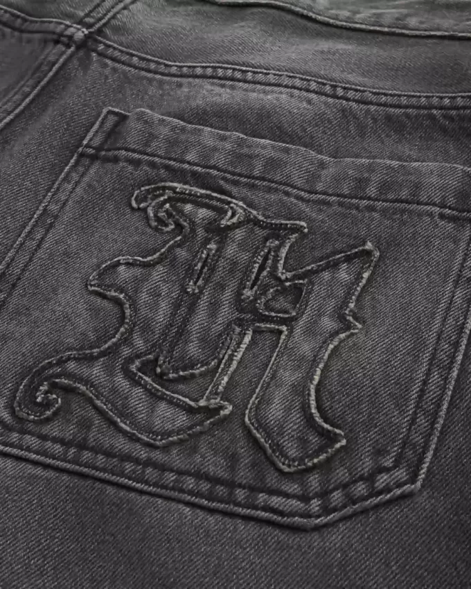 Washed Black Logo Graphic Skater Baggy Jeans Washed Black Logo Graphic Skater Baggy Jeans