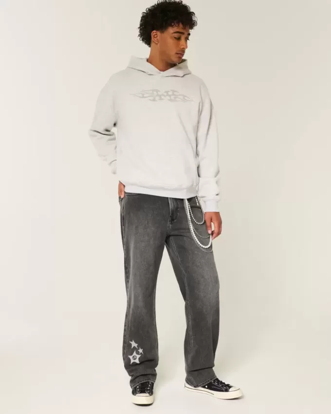 Washed Black Star Graphic Baggy Jeans Washed Black Star Graphic Baggy Jeans