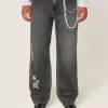 Washed Black Star Graphic Baggy Jeans Washed Black Star Graphic Baggy Jeans